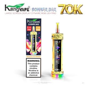 Peach OS Rings β Kang Vape 70K Puffs Disposable E Hookah featuring a sweet peach candy-inspired flavor, rechargeable battery, premium disposable design, and up to 70,000 puffs for long-lasting vaping performance.