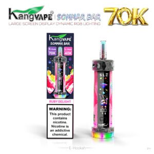 Ruby Delight – Kang Vape 70K Puffs Disposable E Hookah featuring a rich ruby-inspired fruit flavor, sleek rechargeable disposable design, consistent vapor production, and up to 70,000 puffs for long-lasting enjoyment.